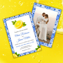 Boda fotográfico italiano de mosaico azul mediterr