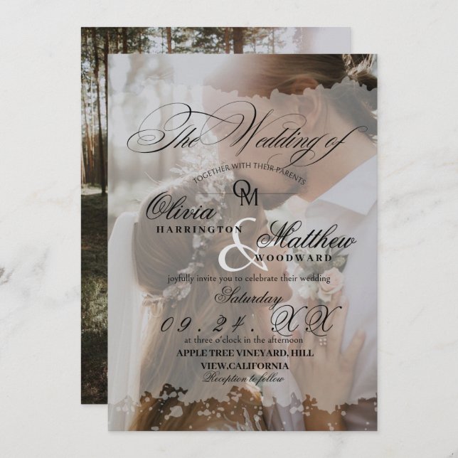Invitación Boda fotográfico manuscrito romántico (Anverso / Reverso)