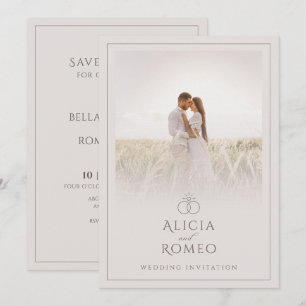 Invitación Boda fotográfico minimalista beige simple