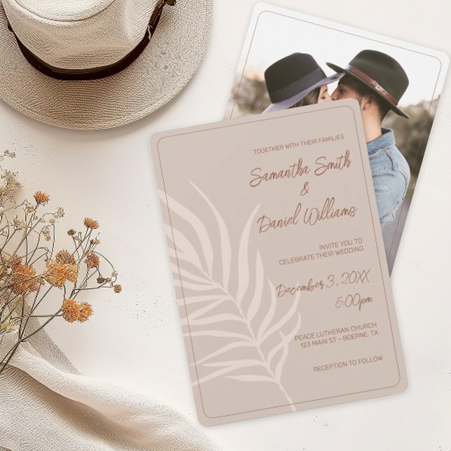 Invitación Boda fotográfico minimalista de Bohemia (Boho Terracotta Wedding Invitation)