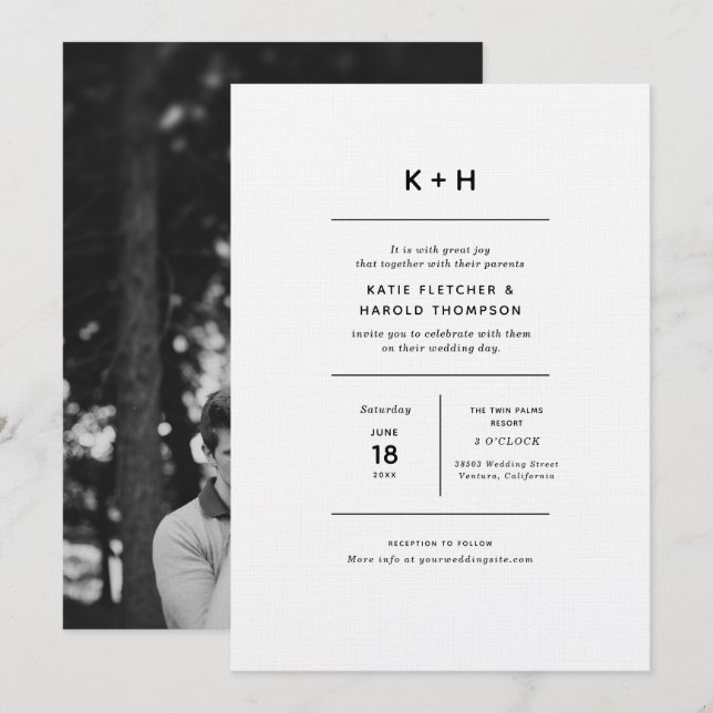 Invitación Boda fotográfico Minimalista de Luxe (Anverso / Reverso)