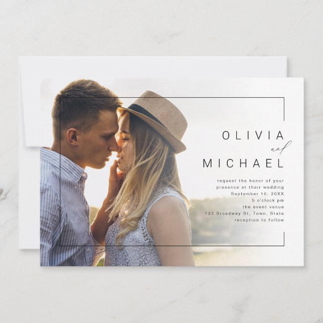 Invitación Boda fotográfico minimalista de moda moderna (Anverso)