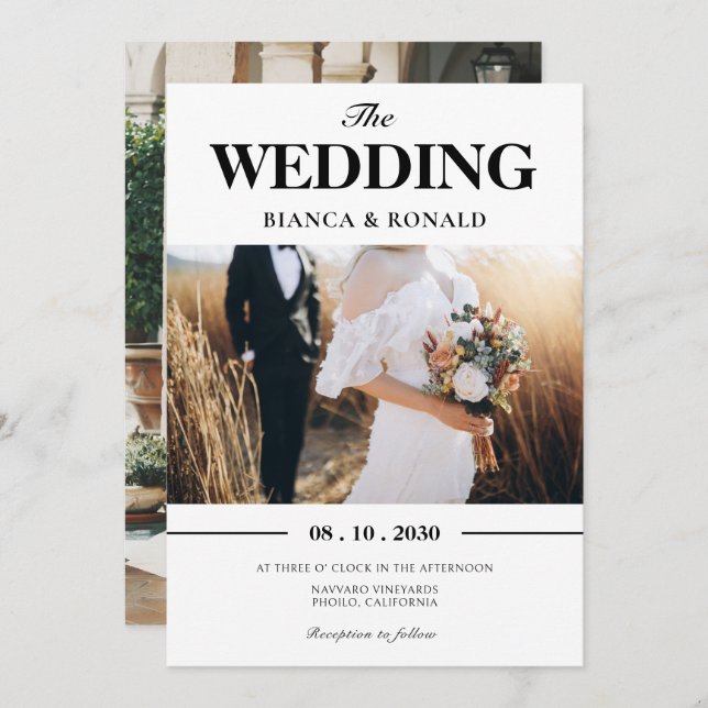 Invitación Boda fotográfico minimalista moderno (Anverso / Reverso)