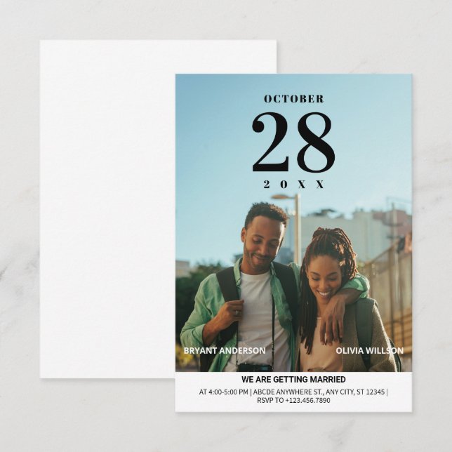 Invitación Boda fotográfico minimalista moderno (Anverso / Reverso)