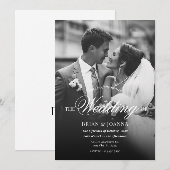 Invitación Boda fotográfico minimalista monocromo (Anverso / Reverso)