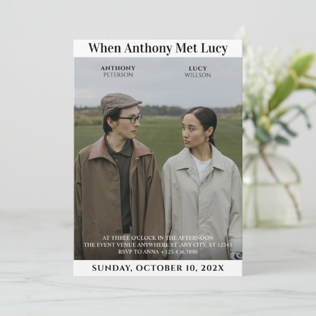 Invitación Boda fotográfico Minimalista único (Anverso de pie)