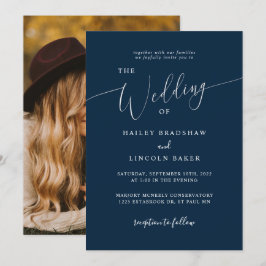 Invitación Boda fotográfico mínimo azul moderno