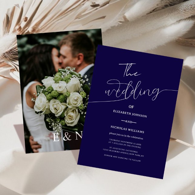 Invitación boda fotográfico moderno azul marino y blanco (Subido por el creador)