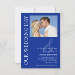 Invitación Boda fotográfico moderno azul y blanco-