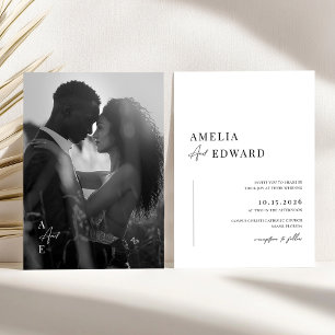 Invitación Boda fotográfico moderno blanco y negro simple