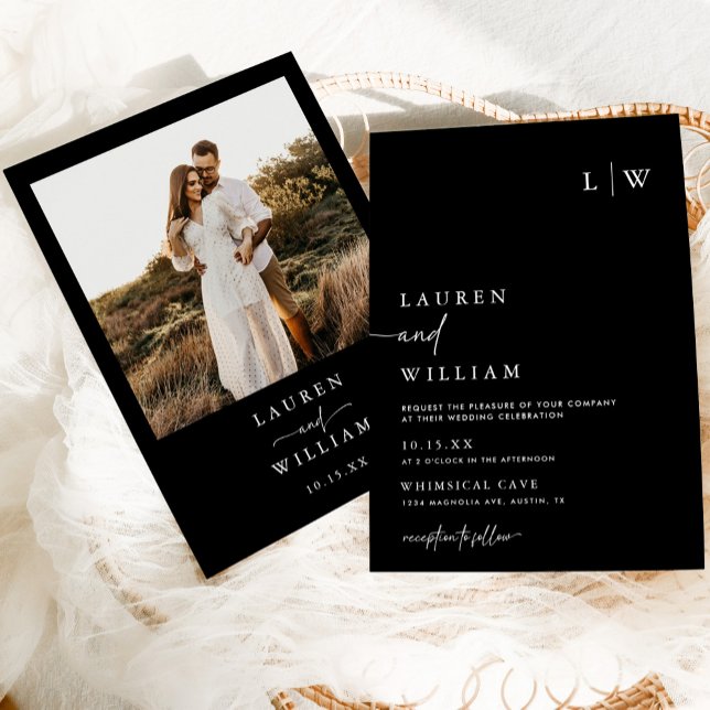 Invitación Boda fotográfico moderno Boho blanco y negro (Subido por el creador)