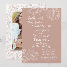 Invitación Boda fotográfico moderno Boho Rubor Pink Floral