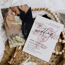 Invitación Boda fotográfico moderno con flores rosadas de Rub