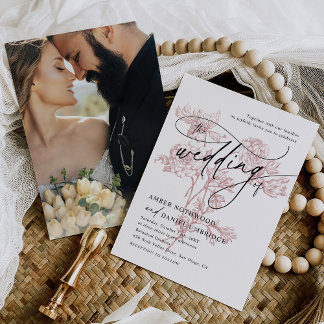 Invitación Boda fotográfico moderno con flores rosadas de Rub