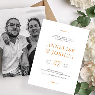 Invitación Boda fotográfico moderno con guión oro de cobre