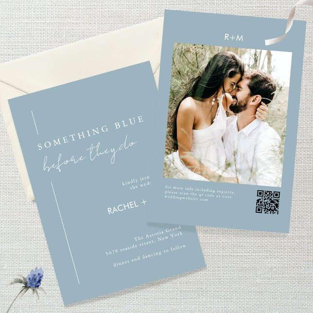Invitación Boda fotográfico moderno de código Qr azul turbio (Subido por el creador)