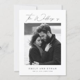 Invitación Boda fotográfico moderno de código QR en blanco y 