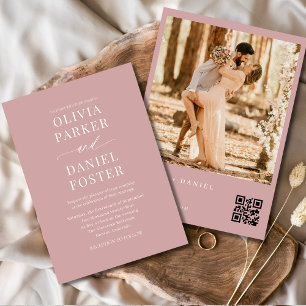 Invitación Boda fotográfico moderno de código QR rosado