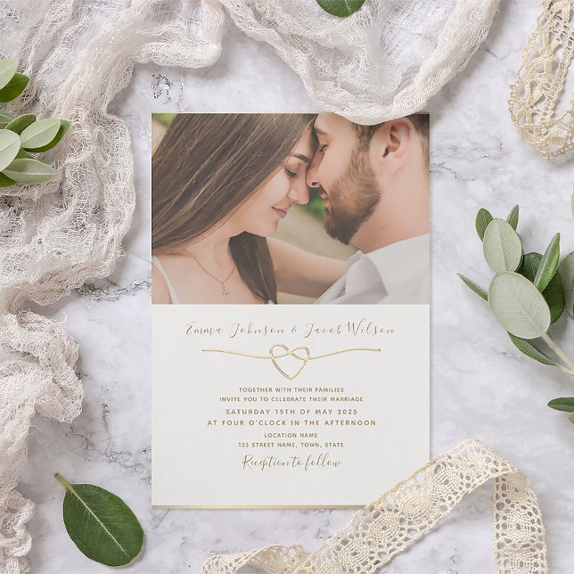 Invitación Boda fotográfico moderno de oro y blanco (Subido por el creador)