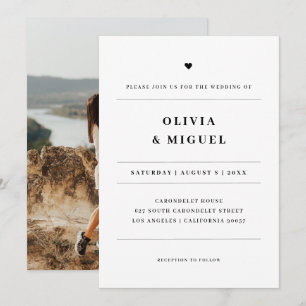 Invitación Boda fotográfico moderno del corazón blanco negro