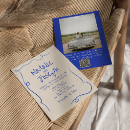 Invitación Boda fotográfico moderno dibujado con mano de códi