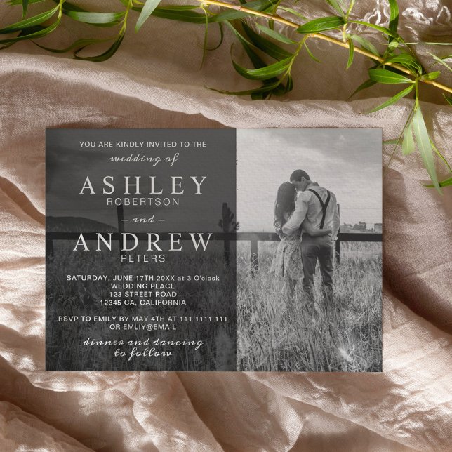 Invitación Boda fotográfico moderno elegante y sencillo en bl (Subido por el creador)