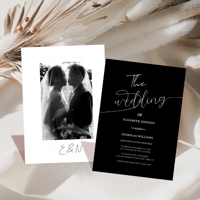 Invitación boda fotográfico moderno en blanco y negro (Subido por el creador)