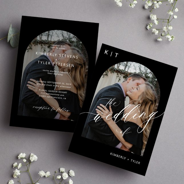 Invitación Boda fotográfico moderno en forma de monograma neg (Subido por el creador)