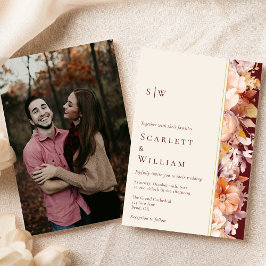 Invitación Boda fotográfico moderno en monograma de Borgoña d