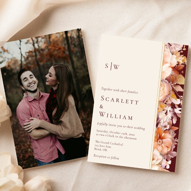 Invitación Boda fotográfico moderno en monograma de Borgoña d (Subido por el creador)