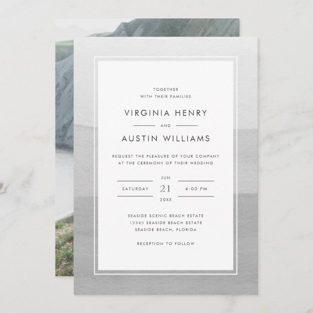 Invitación Boda fotográfico moderno gris (Anverso / Reverso)