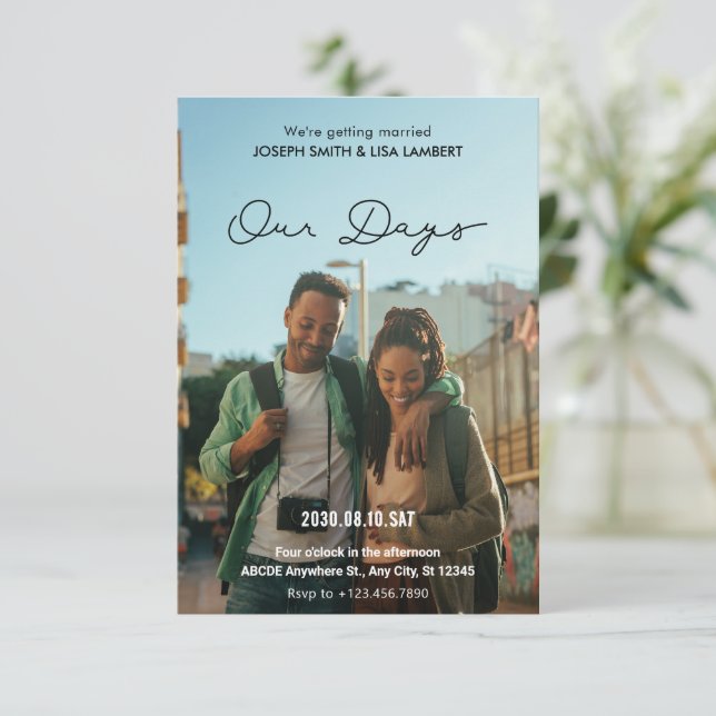 Invitación Boda fotográfico moderno minimalista simple (Anverso de pie)