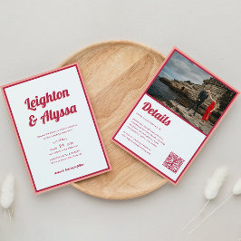 Invitación Boda fotográfico moderno retro vivo magenta QR