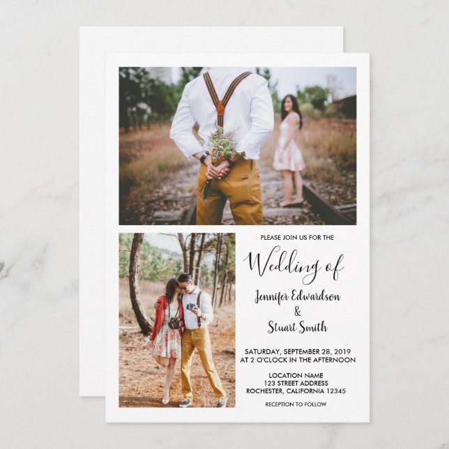 Invitación Boda fotográfico moderno rústico elegante (Anverso / Reverso)