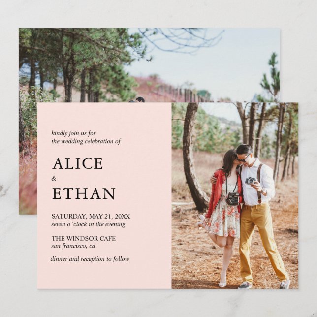 Invitación Boda fotográfico moderno simple Rubor Pink (Anverso / Reverso)