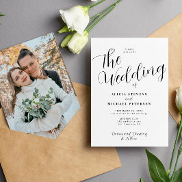Invitación Boda fotográfico moderno y sencillo en blanco y ne