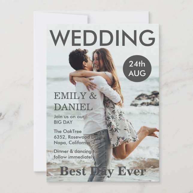 Invitación Boda fotográfico monocromo estilo Personalizado (Anverso)