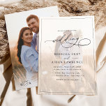 Invitación Boda fotográfico monograma de caligrafía de Moda s<br><div class="desc">Esta elegante Invitación a la Boda presenta un extenso guión de caligrafía de texto combinado con un elegante tipo de letra sans y sans modernos en negro, con una foto superpuesta en la parte delantera y una segunda foto en la parte posterior con un monograma de personalizable. Elementos coincidentes disponibles....</div>