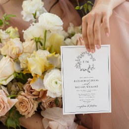 Invitación Boda fotográfico Monograma del Escudo de Leafy Neg