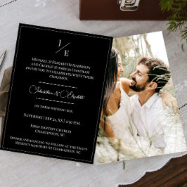 Invitación Boda fotográfico monograma minimalista | Negro