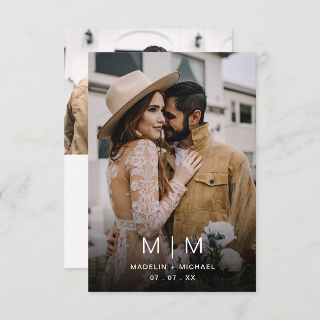 Invitación Boda fotográfico monograma simple de presupuesto (Anverso / Reverso)