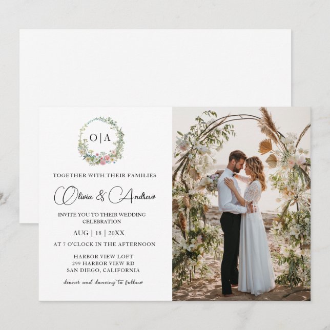 Invitación Boda fotográfico monograma simple Minimalista (Anverso / Reverso)