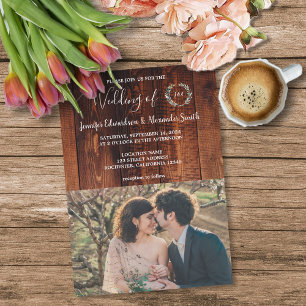Invitación Boda fotográfico monogramado de madera de granero