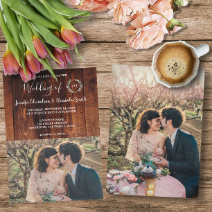 Invitación Boda fotográfico monogramado de madera de granero