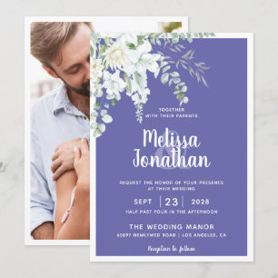 Invitación Boda fotográfico morado de flores gentiles romanti