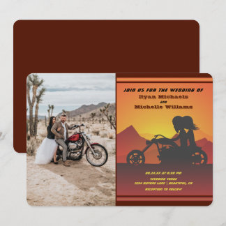 Invitación Boda fotográfico Motorcycle Couple Mountain Sunset
