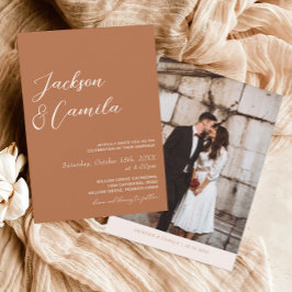 Invitación Boda fotográfico Naranja Quemado de Boho