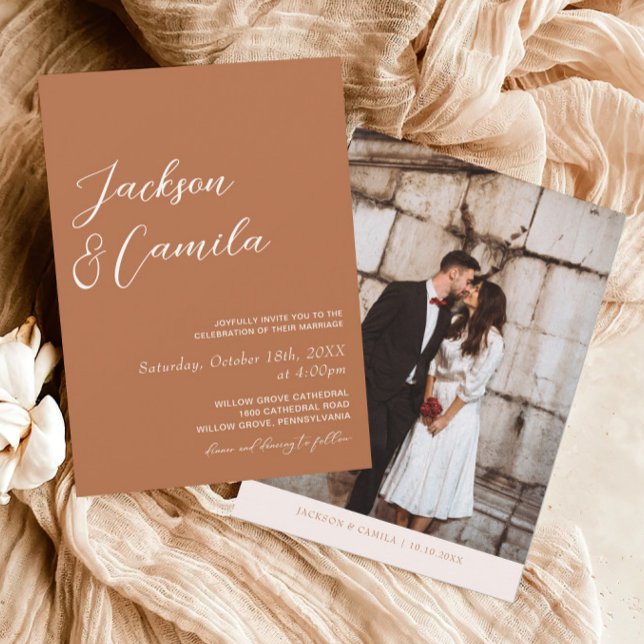 Invitación Boda fotográfico Naranja Quemado de Boho (Subido por el creador)