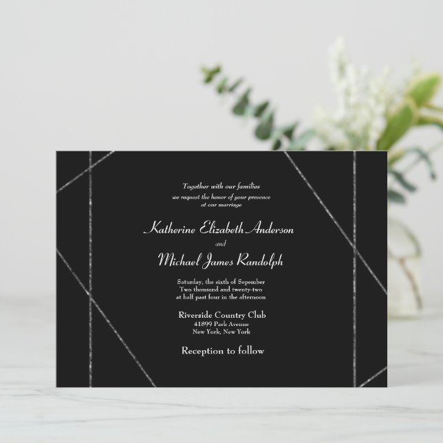 Invitación Boda fotográfico negro sin padres (Anverso de pie)