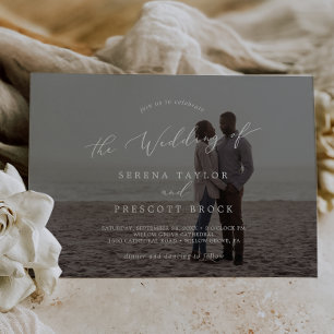 Invitación Boda fotográfico oscuro horizontal de caligrafía d